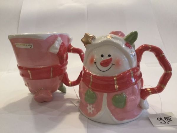 Weinachtsbecher (rosa, gold Schneemann)